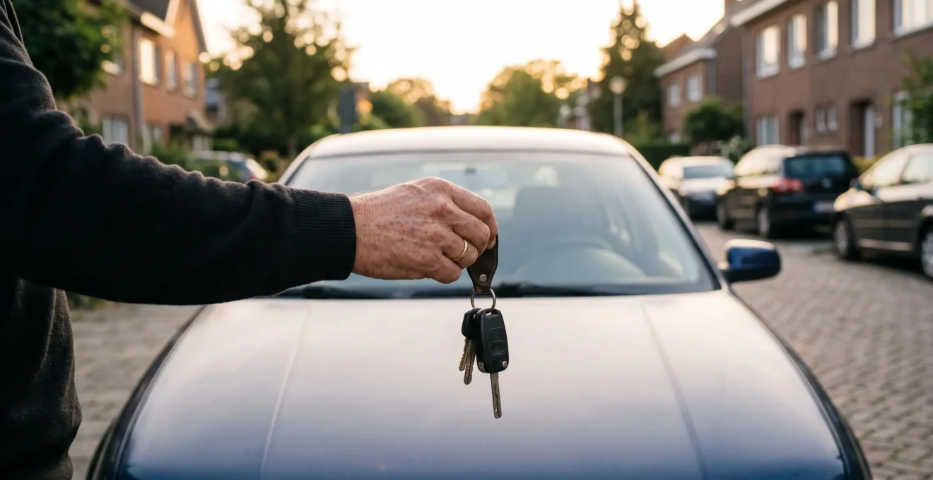 Conducteur tenant les clés de sa voiture face à un choix entre plusieurs formules d'assurance auto, symbolisant la décision selon le véhicule, le profil et le budget