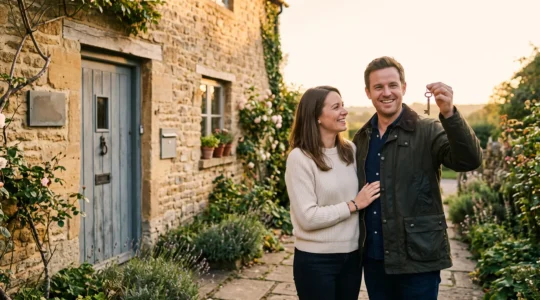 Couple recevant les clés de sa future maison après la signature d'un contrat de prêt immobilier