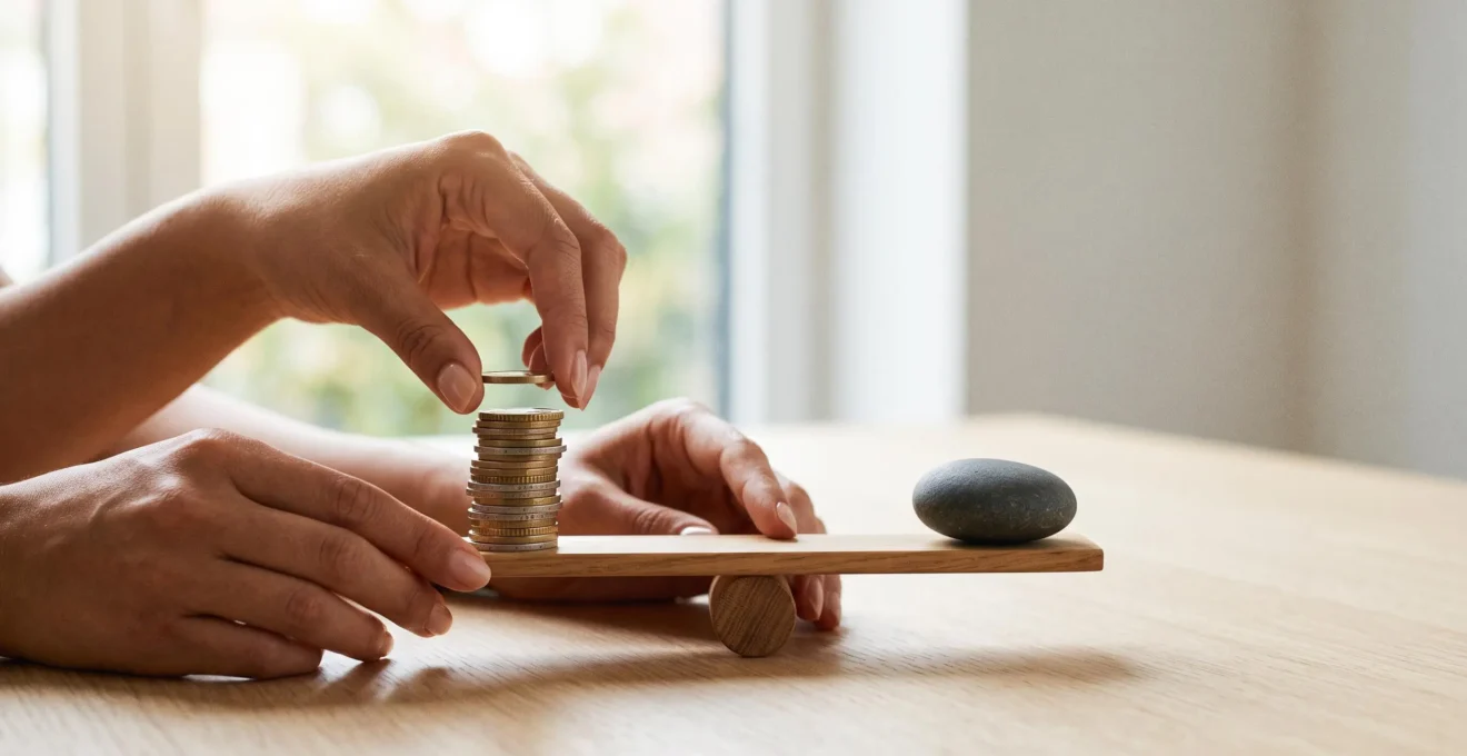 Illustration symbolique d'un equilibre financier maitrise pour eviter les decouverts et frais bancaires caches