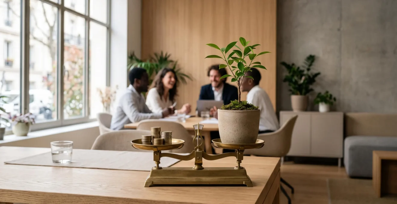 Photographie éditoriale symbolisant l'équilibre entre la trésorerie d'une entreprise et la motivation des salariés grâce à l'épargne salariale