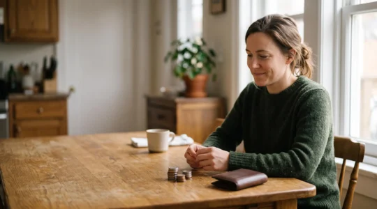 Une personne examine ses finances personnelles à la lumière naturelle, symbolisant la maîtrise des frais bancaires