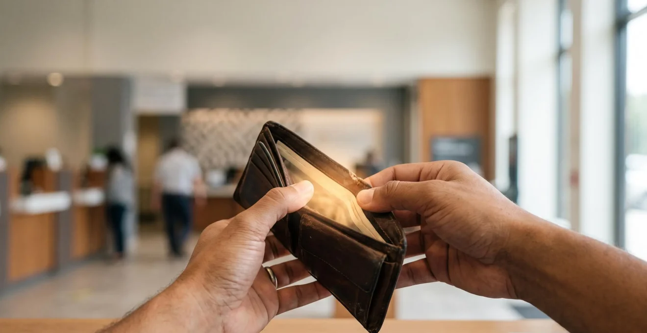 Main tenant un portefeuille en cuir usé s'ouvrant vers une lumière chaude, symbole de la reconquête de la confiance bancaire