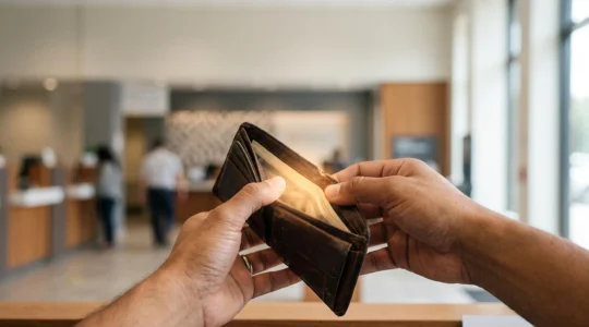 Main tenant un portefeuille en cuir usé s'ouvrant vers une lumière chaude, symbole de la reconquête de la confiance bancaire